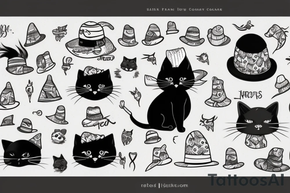 black cat with a funny hat and a hoodie tattoo idea