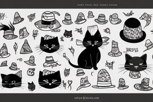 black cat with a funny hat and a hoodie tattoo idea