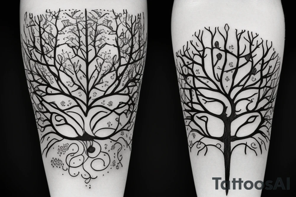 steampunk tree with daggers tattoo idea
