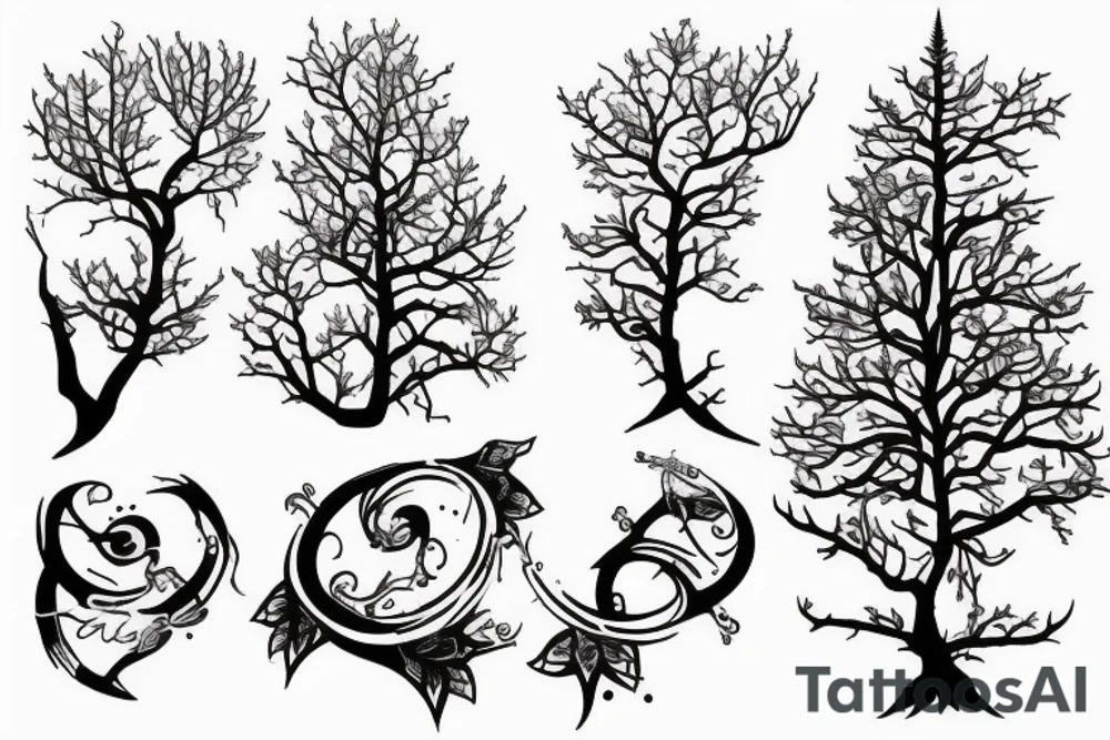steampunk tree with daggers tattoo idea