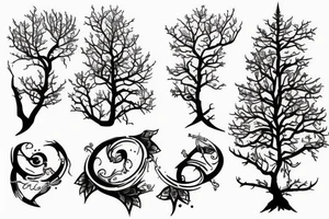 steampunk tree with daggers tattoo idea