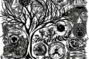 steampunk tree with daggers tattoo idea