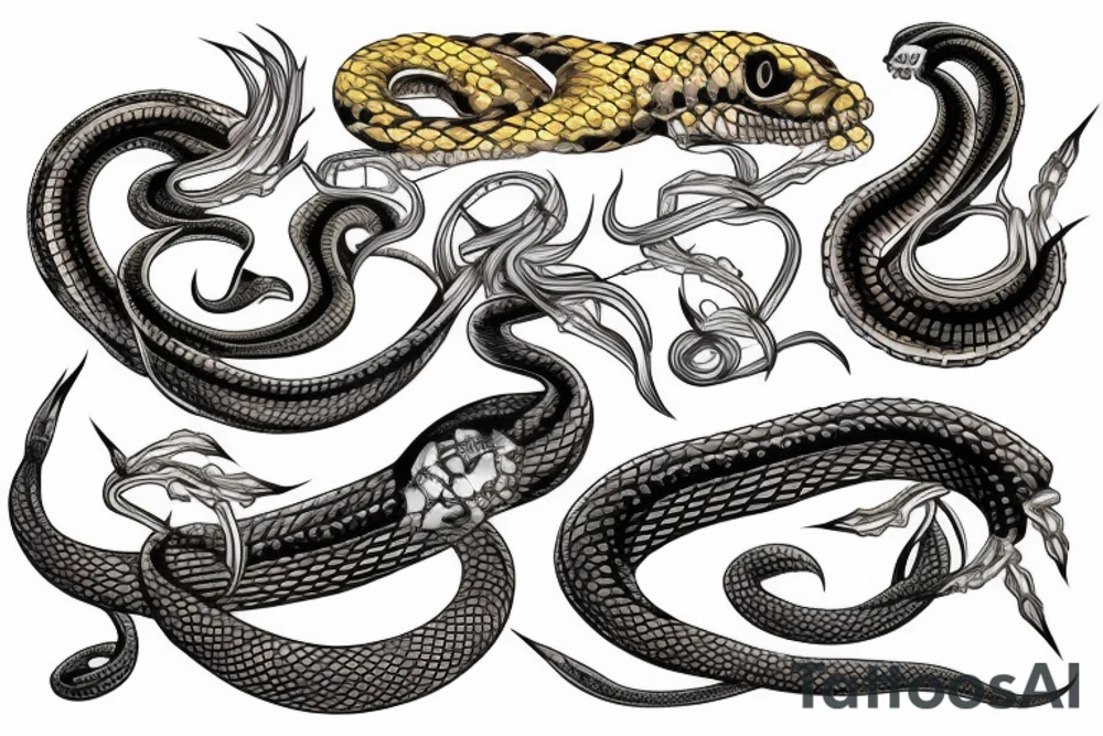 snake skeleton with golden highlights tattoo idea