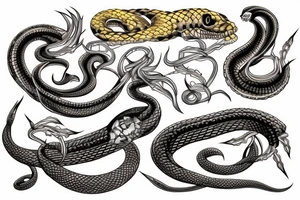 snake skeleton with golden highlights tattoo idea