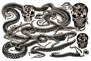 snake skeleton with golden highlights wrapped around a knife tattoo idea