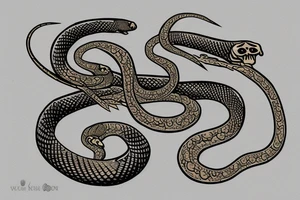 snake skeleton with golden highlights wrapped around a knife tattoo idea