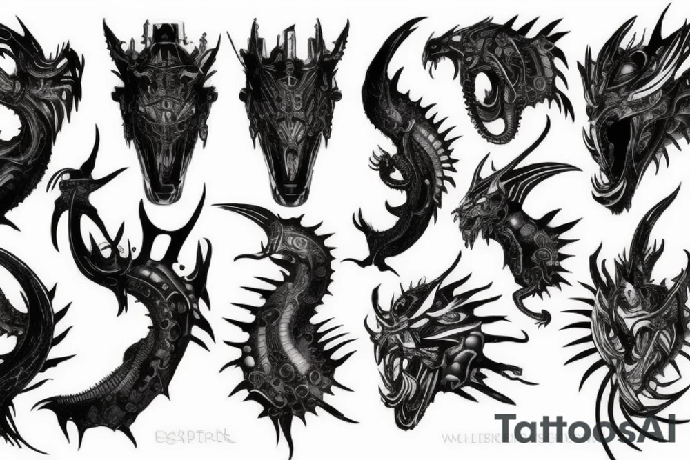 cyberpunk dragon head tattoo idea