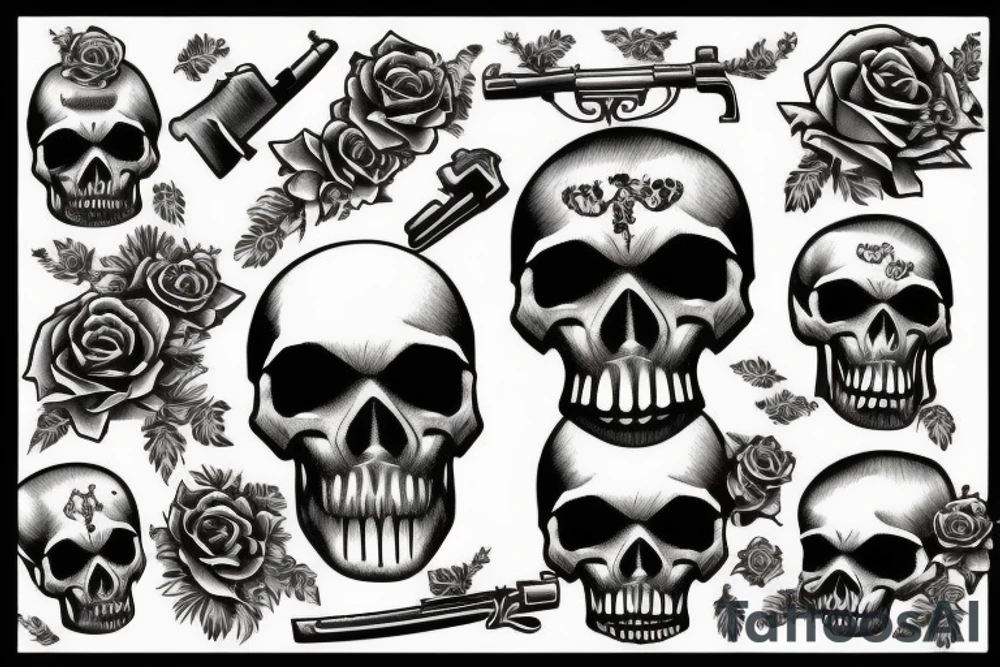skull with guns and roses tattoo idea
