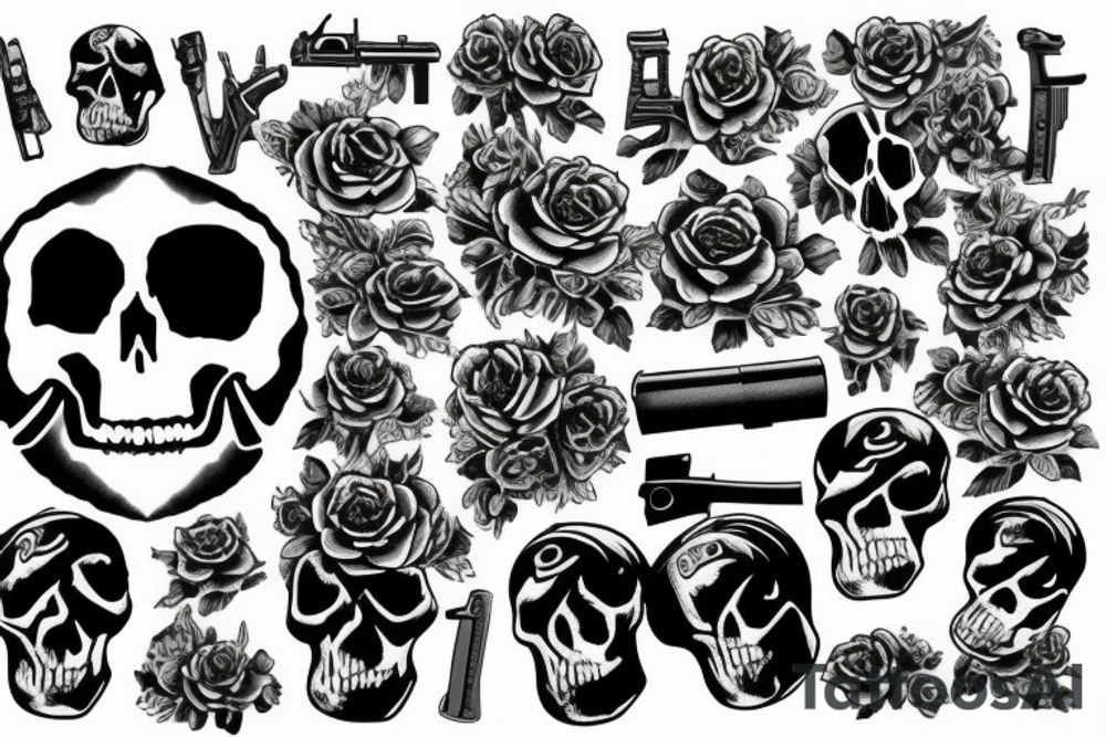 skull with guns and roses tattoo idea