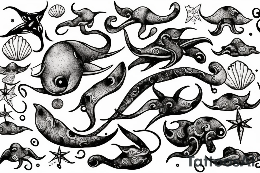 squid with whale in the sky tattoo idea
