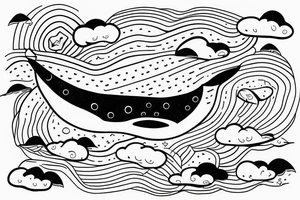 floating whale in the sky with a house on its back tattoo idea