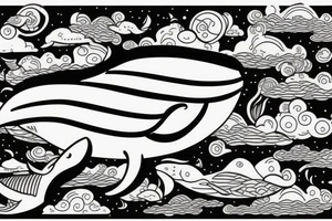 floating whale in the sky with a house on its back tattoo idea