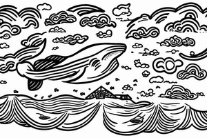 floating whale in the sky with a house on its back tattoo idea