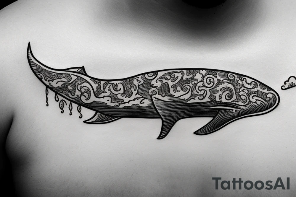 floating whale in the sky with a house on its back tattoo idea