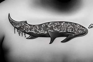floating whale in the sky with a house on its back tattoo idea