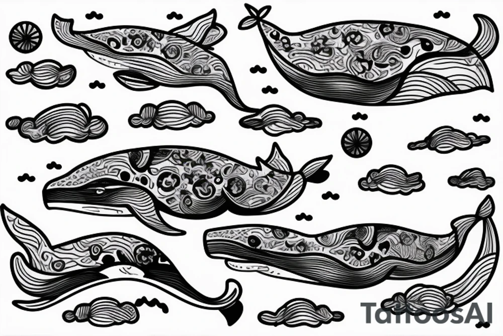 floating whale in the sky with a house on its back tattoo idea