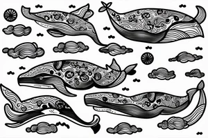 floating whale in the sky with a house on its back tattoo idea