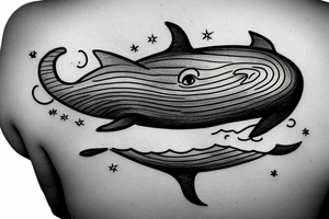 floating whale in the sky with a house on its back tattoo idea