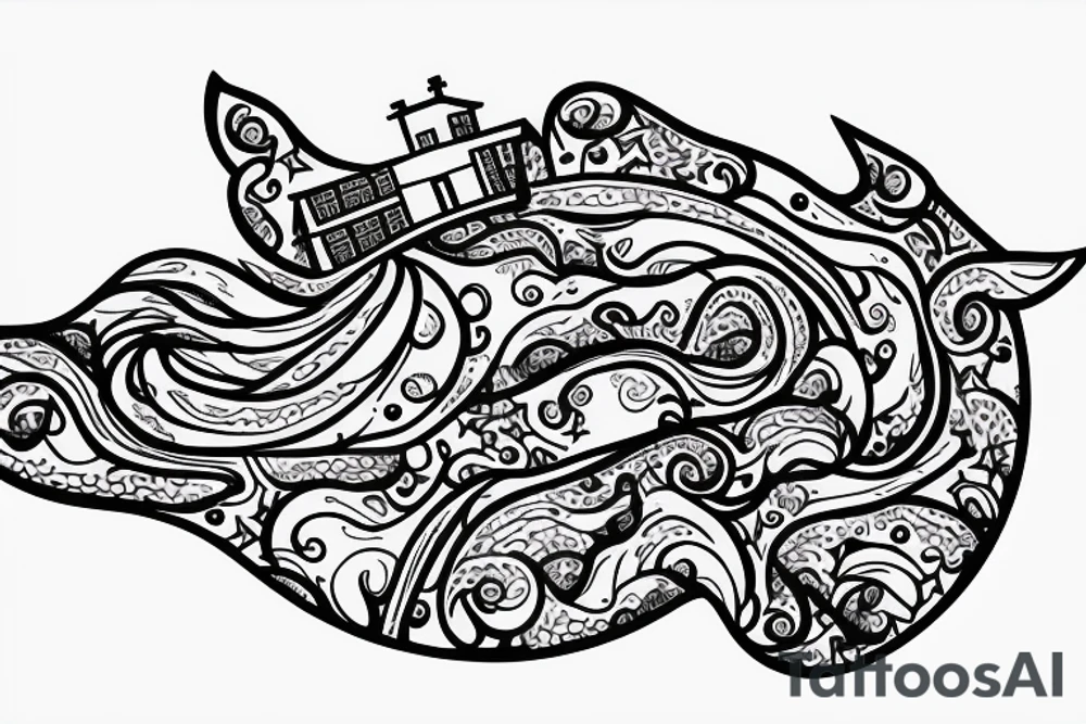 floating whale in the sky with a house on its back tattoo idea floating whale in the sky with a house on its back tattoo idea