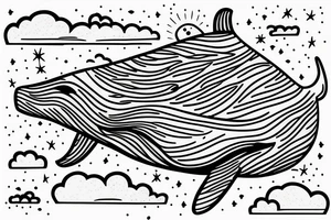 floating whale in the sky with a house on its back tattoo idea