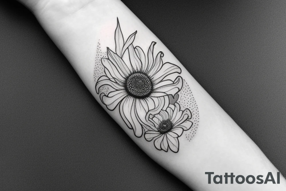 One design consisting of: Anemone flowers, one bird, one sun tattoo idea