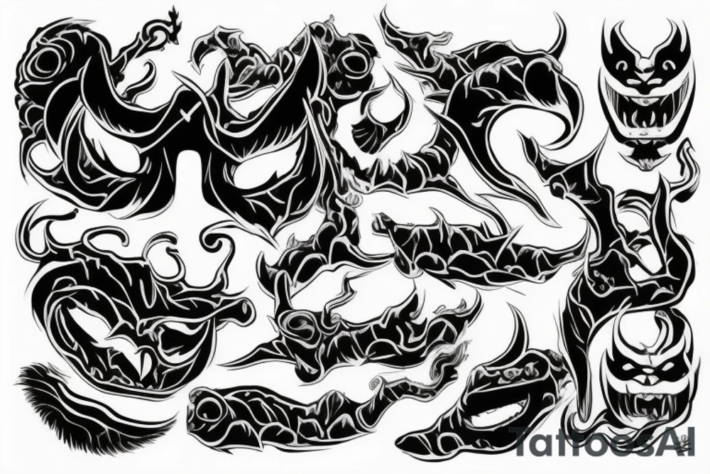 wave, demon mask, tattoo for foot tattoo idea