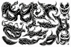 wave, demon mask, tattoo for foot tattoo idea
