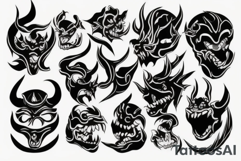 wave, demon mask, tattoo for foot tattoo idea