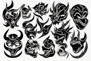 wave, demon mask, tattoo for foot tattoo idea