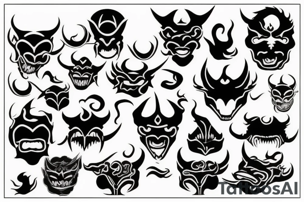wave, demon mask tattoo idea
