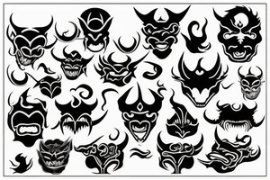 wave, demon mask tattoo idea