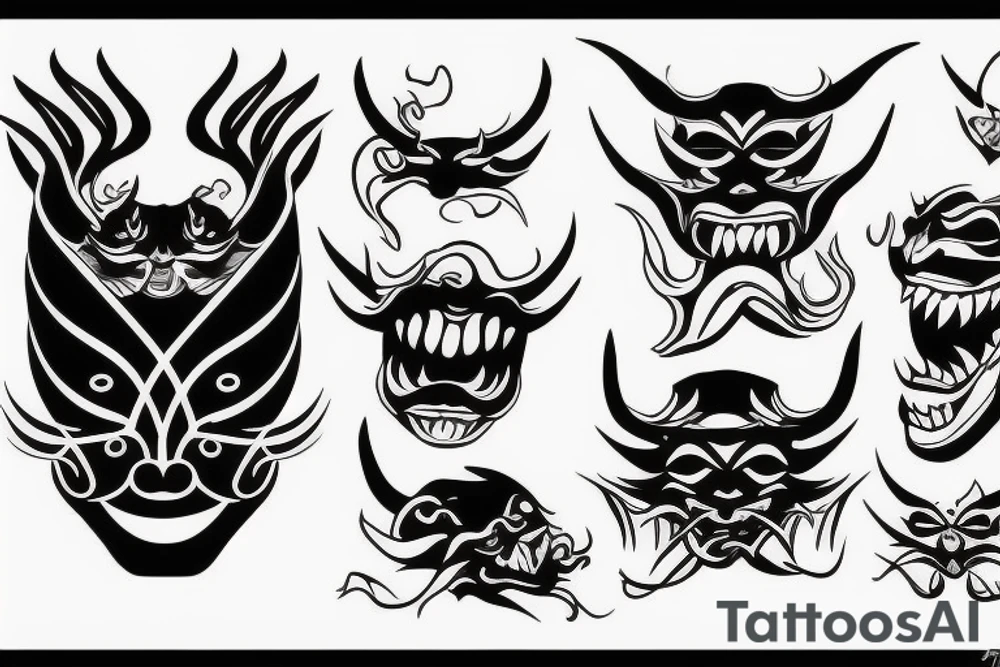 wave, demon mask tattoo idea