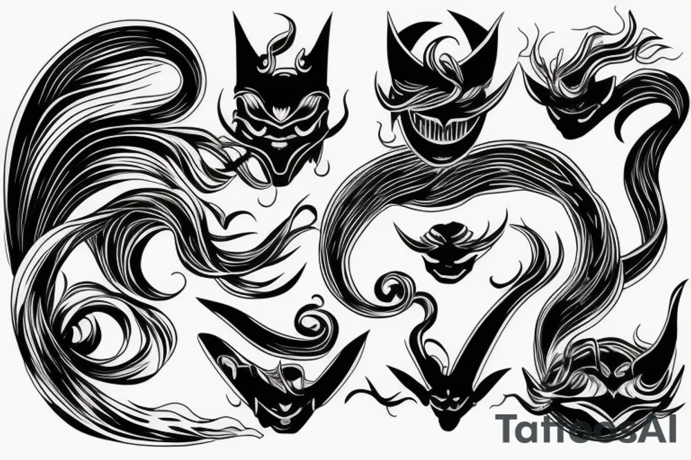 demon mask, ocean wave on the background tattoo idea