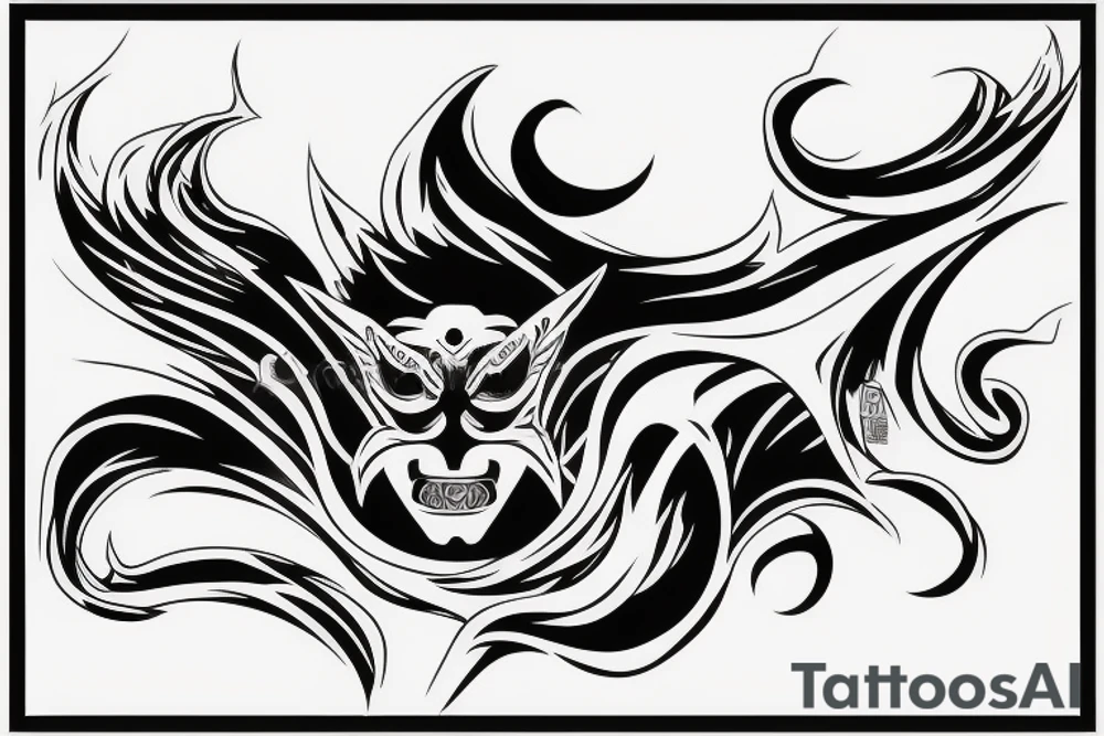 demon mask, ocean wave on the background tattoo idea
