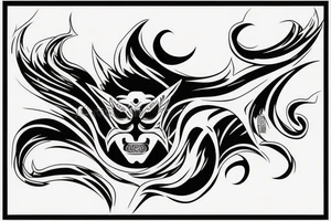 demon mask, ocean wave on the background tattoo idea