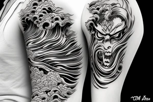 demon mask, ocean wave on the background tattoo idea