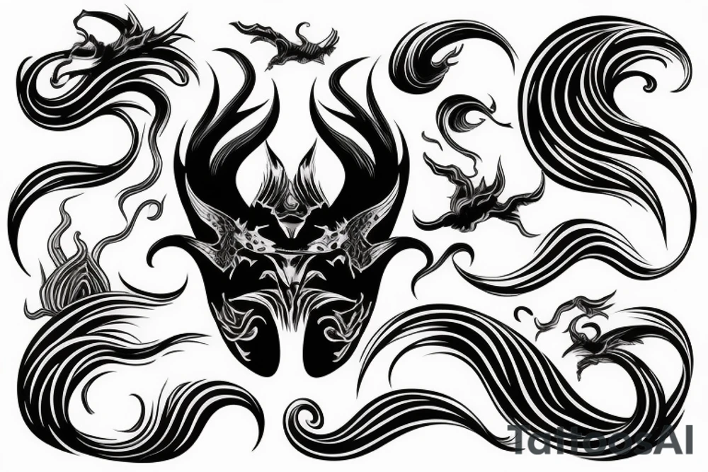 demon mask, ocean wave on the background tattoo idea
