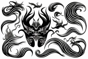 demon mask, ocean wave on the background tattoo idea