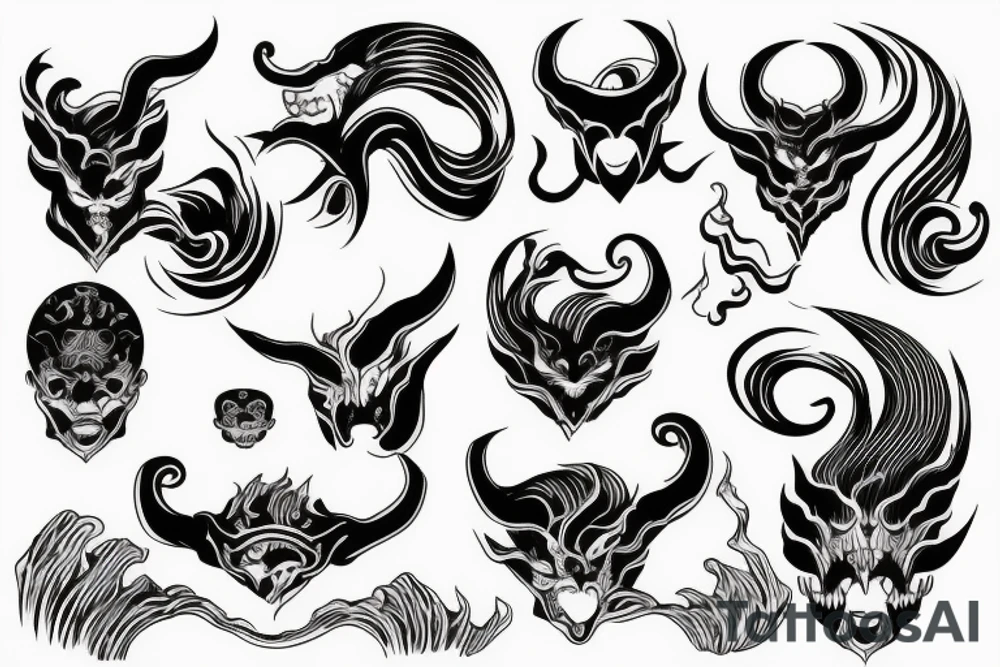 demon mask, ocean wave on the background tattoo idea