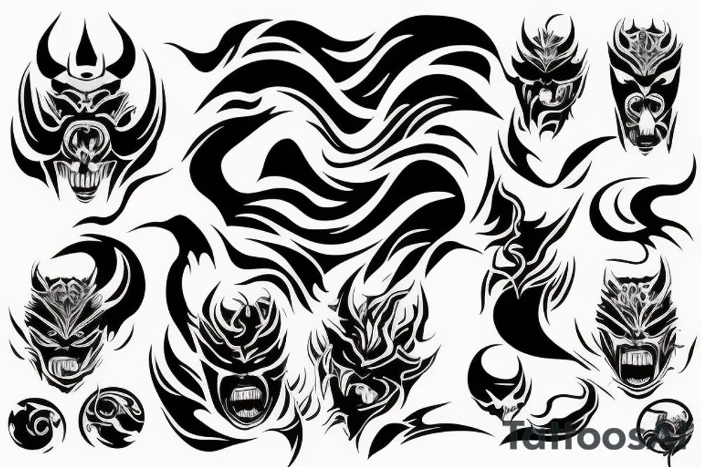 demon mask, ocean wave on the background tattoo idea