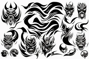 demon mask, ocean wave on the background tattoo idea