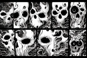 demon mask, ocean wave on the background, realistic, one composition, detailed, scary, sorrow, cool, blood tattoo idea