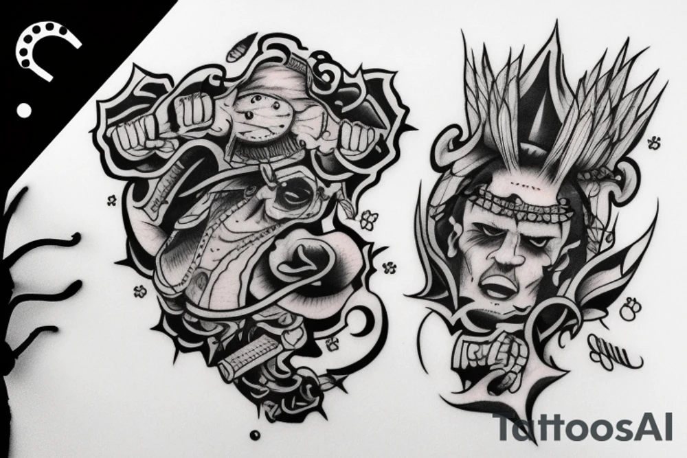 Man beating other man with rock tattoo idea