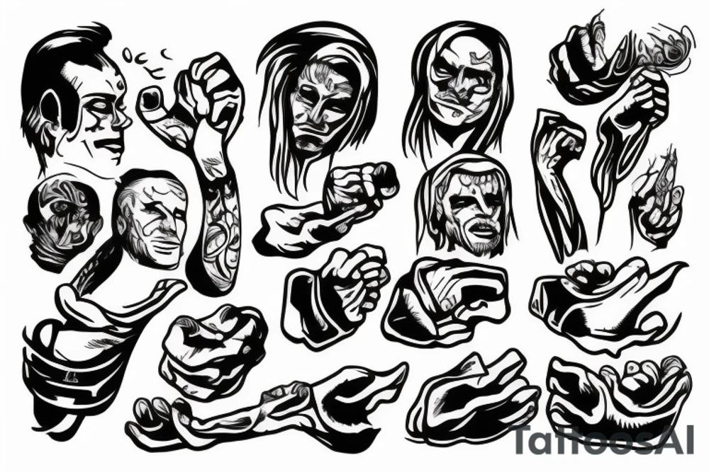 Man beating other man with rock tattoo idea