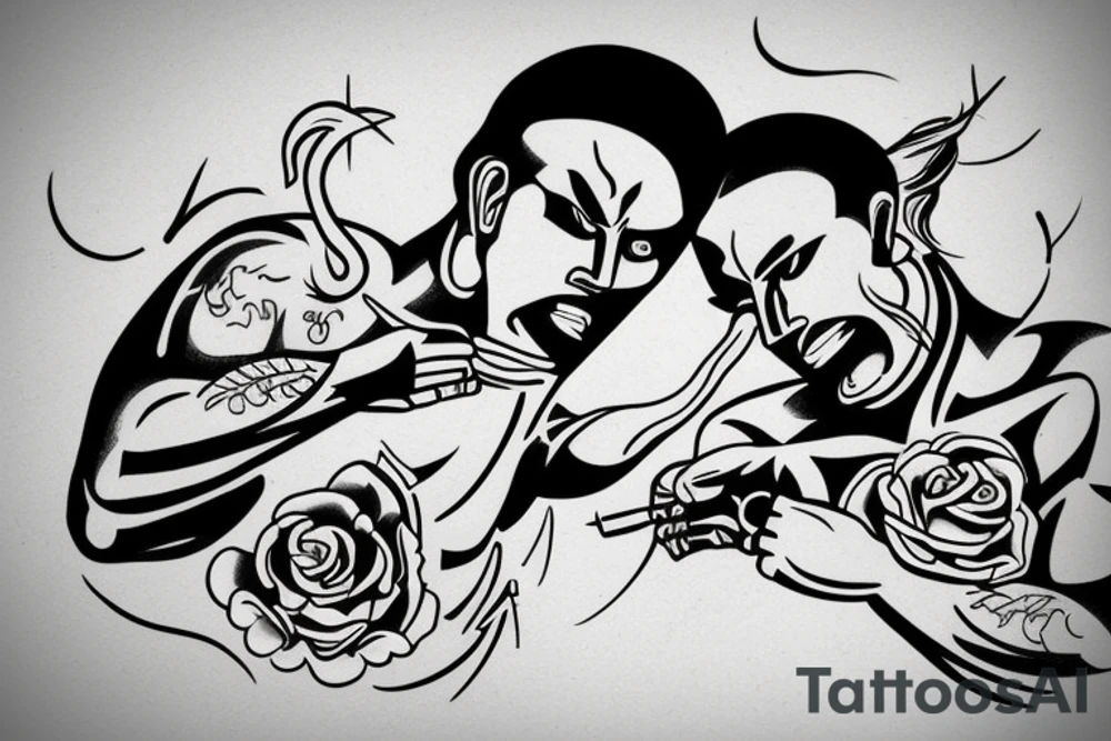 Two men fighting each other, classical style tattoo idea Two men fighting each other, classical style tattoo idea