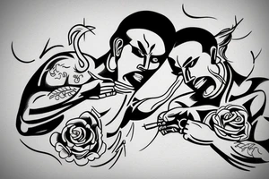 Two men fighting each other, classical style tattoo idea