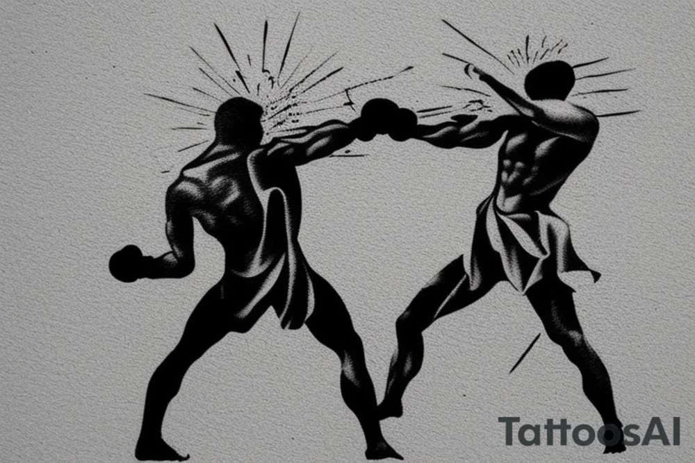 Two men fighting each other, classical style tattoo idea Two men fighting each other, classical style tattoo idea