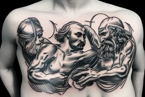 Two men fighting each other, classical style tattoo idea