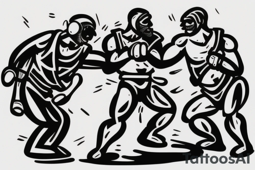 Two men fighting each other, wrestling tattoo idea