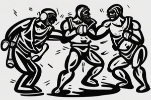 Two men fighting each other, wrestling tattoo idea